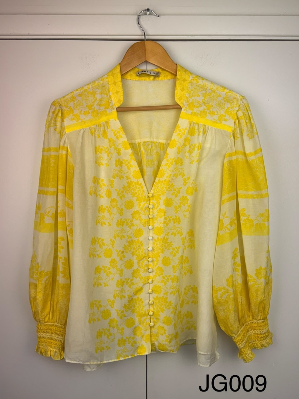 Alice + Olivia Serena Yellow Floral Cotton Silk Blouse L